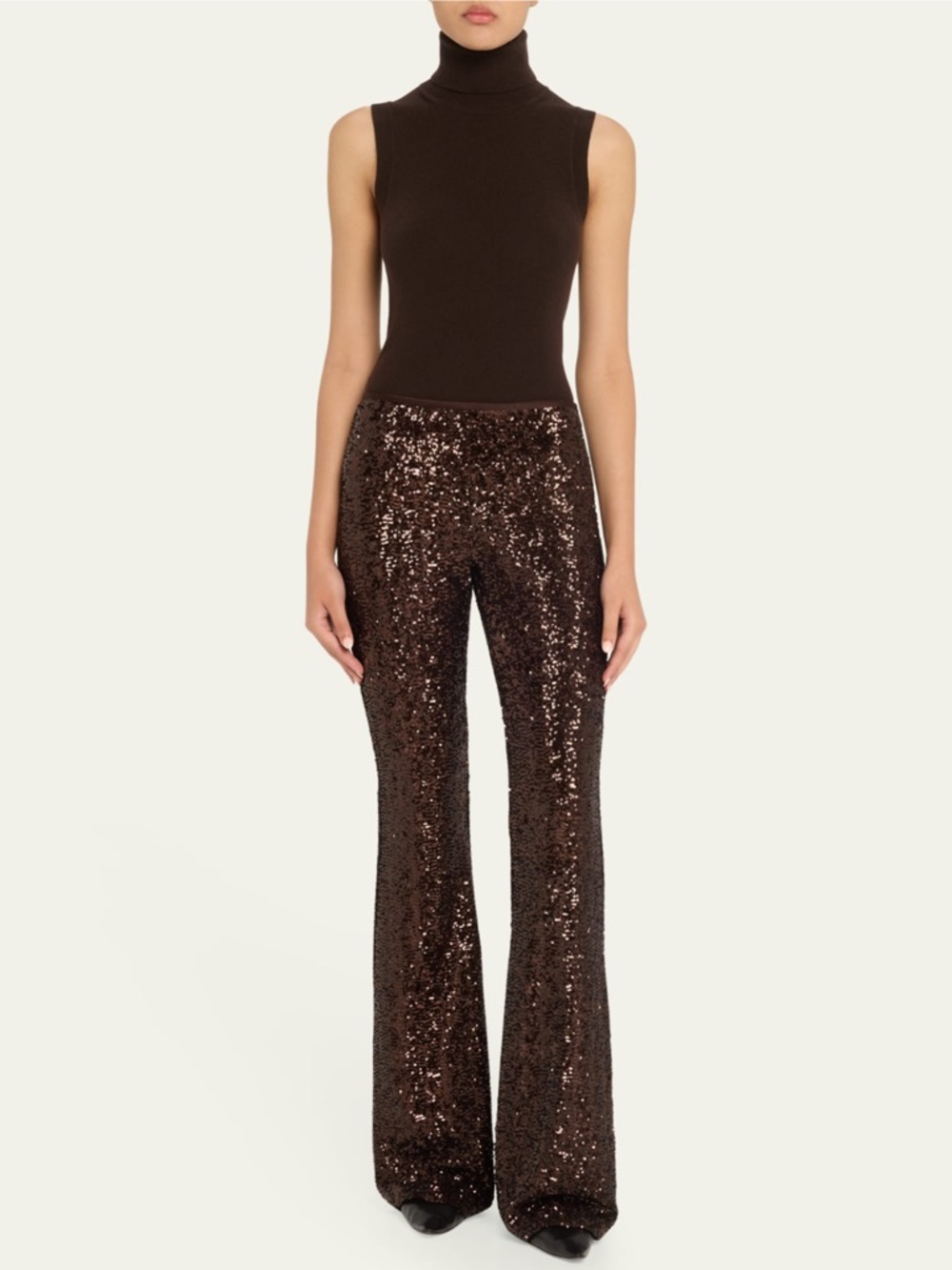 Michael Kors Collection NWT Sequin Flare Pant Cocoa Brown Trouser Size 0